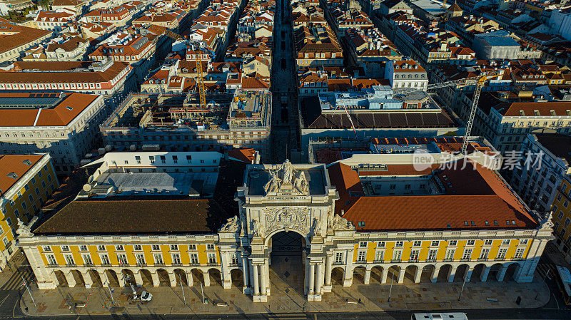 Aerial image Praça do comércio - Lisbon, with its elegant facade with entrance to Rua Augusta